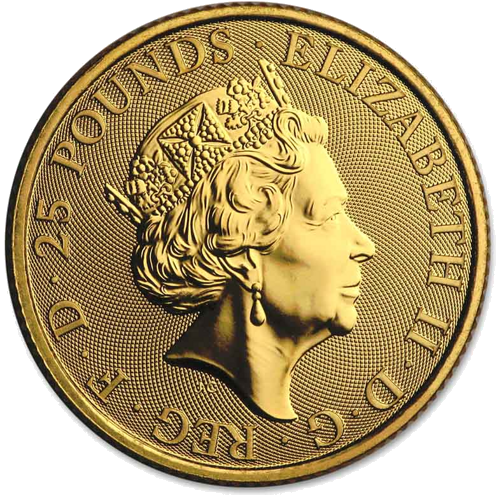 1/4 oz Beauforto Ožys 2019 Karalienės žvėrys auksinė moneta (2)