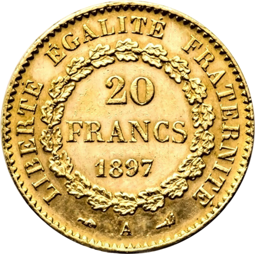 20 frankų Angelas (Genius) 1871-1898 Prancūzijos imperija auksinė moneta (2)