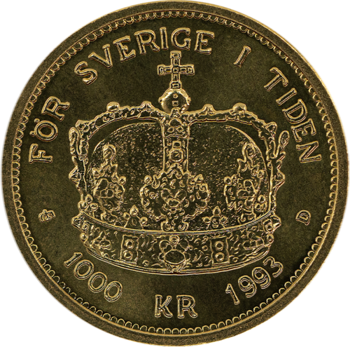 1000 kronu 1993. gada Zviedrijas zelta monēta-  Kārlis XVI Gustavs 20 valdīšanas gadi (2)