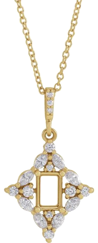 14K Yellow 6x4 mm Emerald 1 3 CTW Natural Diamond Semi-Set Halo-Style 16-18  Necklace (1)