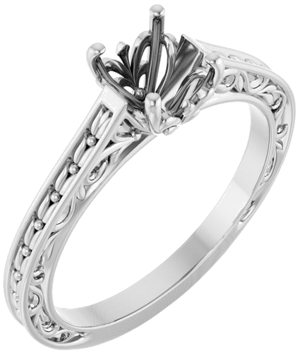 14K White 6.5 mm Round Solitaire Engagement Ring Mounting (1)