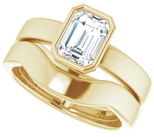 Sužadėtuvių Žiedas „Bezel-Set Solitaire“ 14k yellow gold Emerald 7mm x 5mm (10)