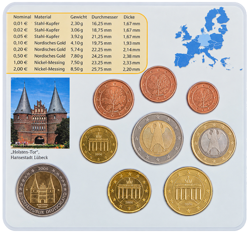 2006 Vokietija Euro monetų rinkinys BU pakuotėje su progine 2 eurų moneta (1)