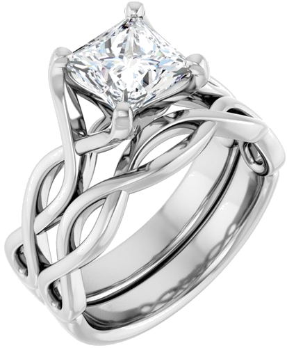 Sužadėtuvių Žiedas „Solitaire Rope“ 14k white gold Square 6.5mm (6)