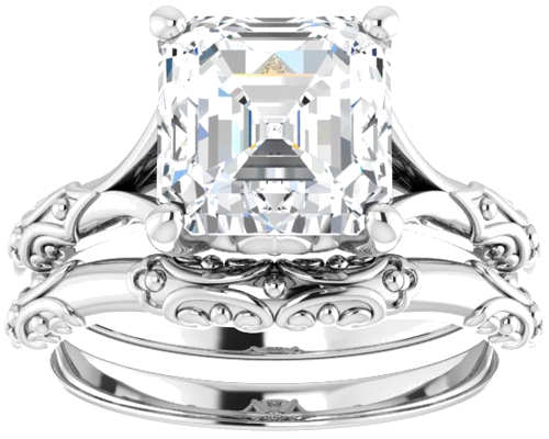 Sužadėtuvių Žiedas „Solitaire Sculptural“ 14k white gold Asscher 8mm (8)