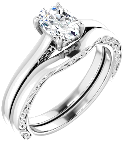 Sužadėtuvių Žiedas „Solitaire“ 417 Baltojo Aukso Oval 7mm x 5mm (6)