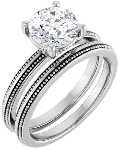 Sužadėtuvių Žiedas „Solitaire Milgrain“ 14k white gold Round 7.4mm (6)