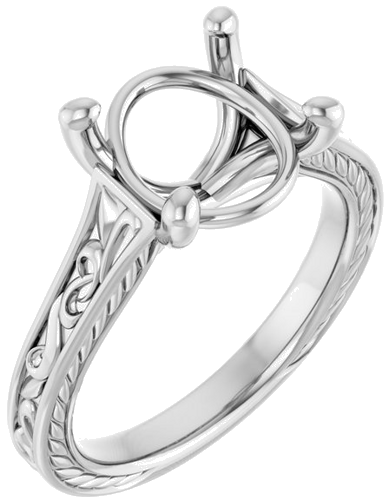 Sužadėtuvių Žiedas „Solitaire Scroll“ 14k white gold Oval 11mm x 9mm (1)