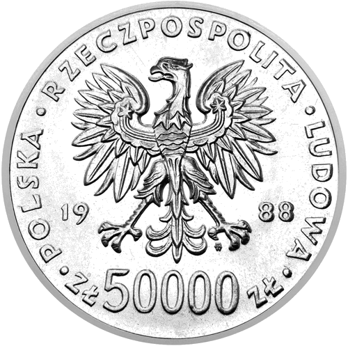 50 000 злотых Юзеф Пилсудский 1988 Польша серебряная монета (2)