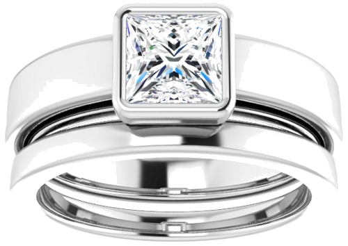 Sužadėtuvių Žiedas „Bezel-Set Solitaire“ 14k white gold Square 5.5mm (8)