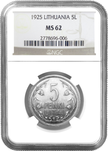 1925 Lithuania (Flowering Flax) 5 litas silver coin MS 62 (1)