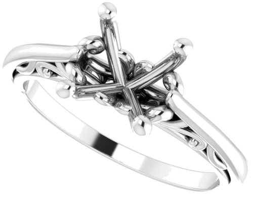 14K White 9x7 mm Oval Solitaire Engagement Ring Mounting (5)