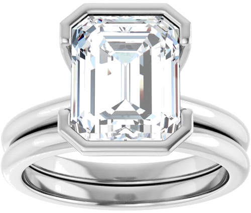 Sužadėtuvių Žiedas „Half-Bezel“ 14k white gold Emerald 10mm x 8mm (8)
