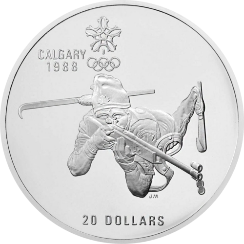 20 Dolerių Olimpiada Biatlonas 1986 Kanada sidabrinė moneta (1)
