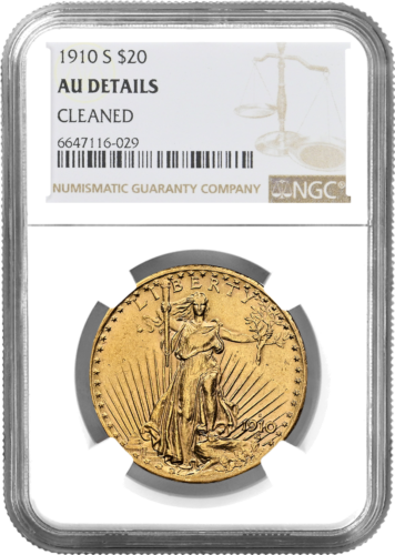 20 dolerių Saint Gaudens/Dvigubas Erelis JAV auksinė moneta AU DETAILS 1910 (1)