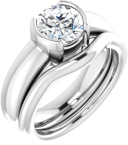 14K White 7 mm Round Half Bezel Solitaire Engagement Ring Mounting (6)