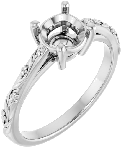 14K White 6.5 mm Round Solitaire Engagement Ring Mounting (1)