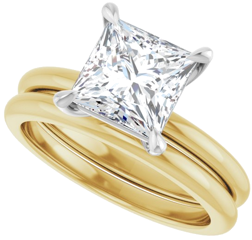 Sužadėtuvių Žiedas „Claw-Prong“ 14k yellow/white gold Square 7mm (10)