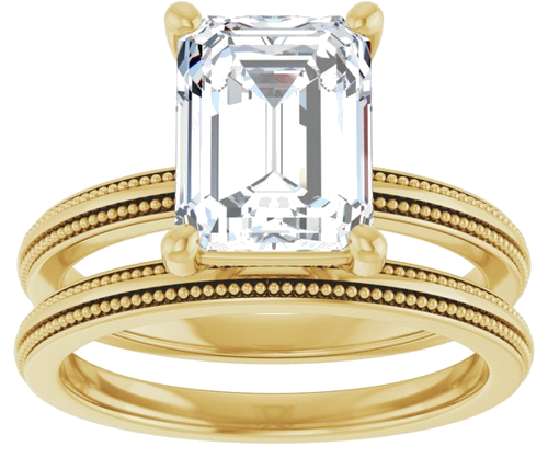 Sužadėtuvių Žiedas „Solitaire Milgrain“ 14k yellow gold Emerald 9mm x 7mm (8)