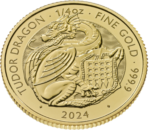 1/4 oz Королевские звери Тюдоров: Дракон 2024 Великобритания золотая монета (3)