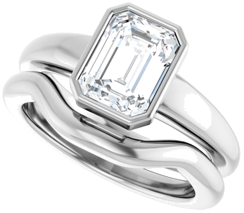 Sužadėtuvių Žiedas „Bezel-Set Solitaire“ 14k white gold Emerald 8mm x 6mm (10)