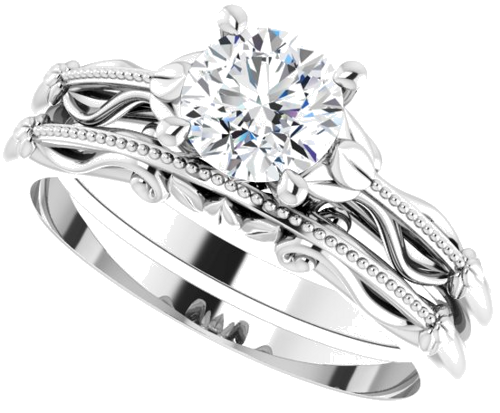 14K White 5.8 mm Round Sculptural-Inspired Solitaire Engagement Ring Mounting (10)