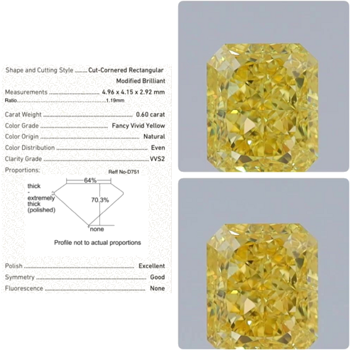 0.6 carat Fancy Vivid Yellow-VVS2 Natūralus Radiant Deimantas (1)