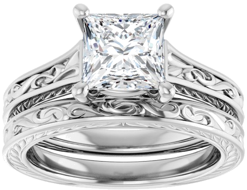 Sužadėtuvių Žiedas „Solitaire Scroll“ 14k white gold Square 6.5mm (8)