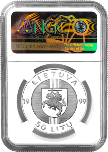 1999 Lithuania 10th Anniversary of the Baltic Way 50 litas silver coin PF 69 ULTRA CAMEO (2)