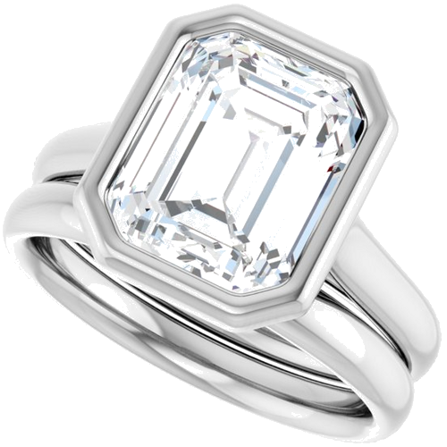 Sužadėtuvių Žiedas „Bezel-Set Solitaire“ 750 Baltojo Aukso Emerald 10mm x 8mm (10)