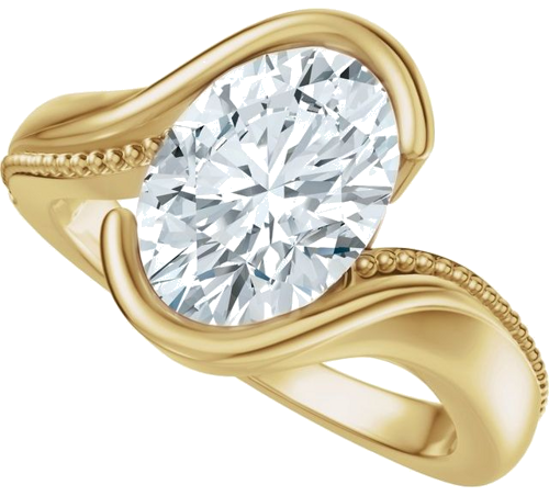 Sužadėtuvių Žiedas „Milgrain Half Bezel Bypass Solitaire“ 14k yellow gold Oval 10.5mm x 7.3mm (5)