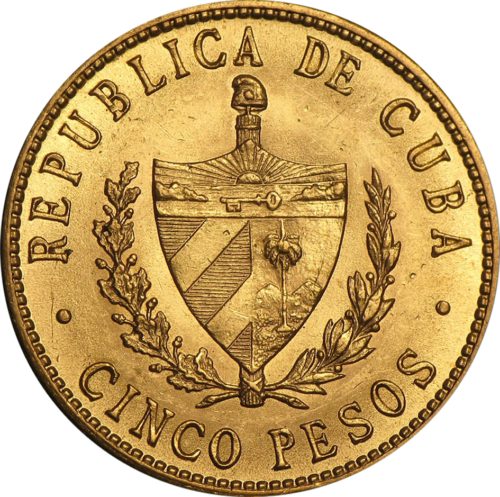 5 Pesai Jose Marti (1915-1916) Kuba auksinė moneta (2)