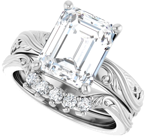 Sužadėtuvių Žiedas „Solitaire Sculptural“ 14k white gold Emerald 10mm x 8mm (10)