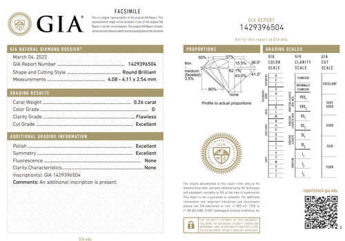 Бриллиант 0,26 ct. /  Round / D / Excellent / Flawless / None Fluorescence (GIA 1429396504) (2)