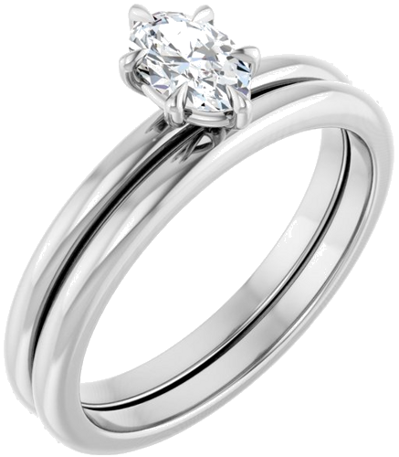 Sužadėtuvių Žiedas „Solitaire“ 585 Baltojo Aukso Oval 6mm x 4mm (6)