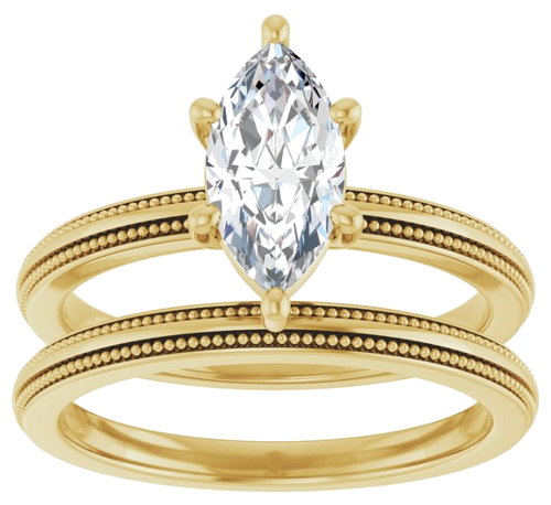 Sužadėtuvių Žiedas „Solitaire Milgrain“ 14k yellow gold Marquise 10mm x 5mm (8)
