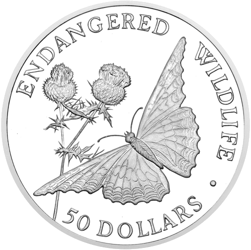 50 Dollars Butterfly 1992 Cook Islands Silver Coin (1)