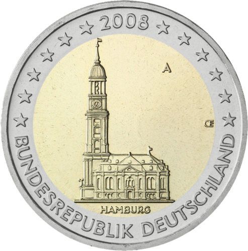 2008 Vokietija Hamburgo federacinė žemė 2 eurų monetos (1)