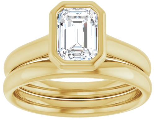 Sužadėtuvių Žiedas „Bezel-Set Solitaire“ 585 Geltonojo Aukso Emerald 7mm x 5mm (8)