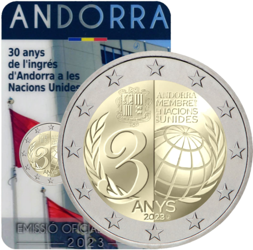 2023 Andorra 30th anniversary of admission to the UN 2 euro BU coin (1)