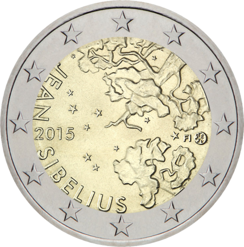 2015 Suomija Jean Sibelius 2 eurų moneta (1)
