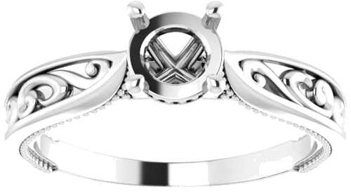 14K White 5.8 mm Round Vintage-Inspired Engagement Ring Mounting (3)
