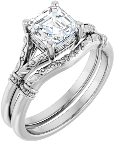 Sužadėtuvių Žiedas „Sculptural“ 14k white gold Asscher 6mm (6)