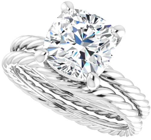Sužadėtuvių Žiedas „Solitaire Rope“ 14k white gold Cushion 8mm (10)