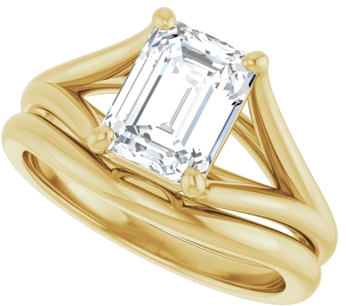 14K Yellow 8x6 mm Emerald Solitaire Engagement Ring Mounting (10)