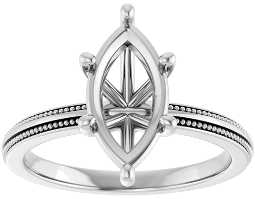 Sužadėtuvių Žiedas „Solitaire Milgrain“ 14k white gold Marquise 12mm x 6mm (3)