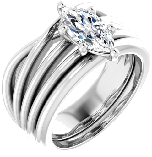 Sužadėtuvių Žiedas „Solitaire Asymmetric“ 10k white gold Marquise 10mm x 5mm (6)