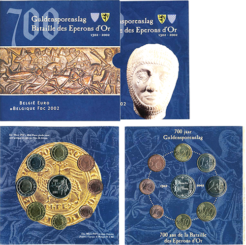 2002 Belgija Auksinių sparnų mūšis BU Euro monetų rinkinys (2)