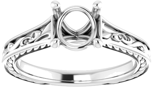 Sužadėtuvių Žiedas „Scroll Solitaire“ 585 Baltojo Aukso Round 7mm (3)