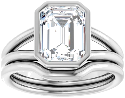 Sužadėtuvių Žiedas „Bezel-Set Solitaire“ 14k white gold Emerald 9mm x 7mm (8)